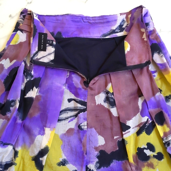 NWOT. The Limited Cotton/Silk Multi Color Patterned Pleated Skirt with lining. - Picture 3 of 6
